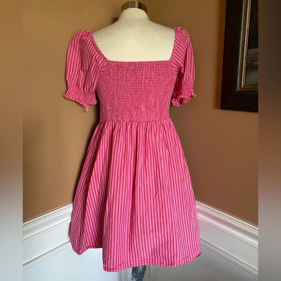 Draper James Smocked Bodice Pink Striped Summer Mini Dress M - Picture 6 of 9